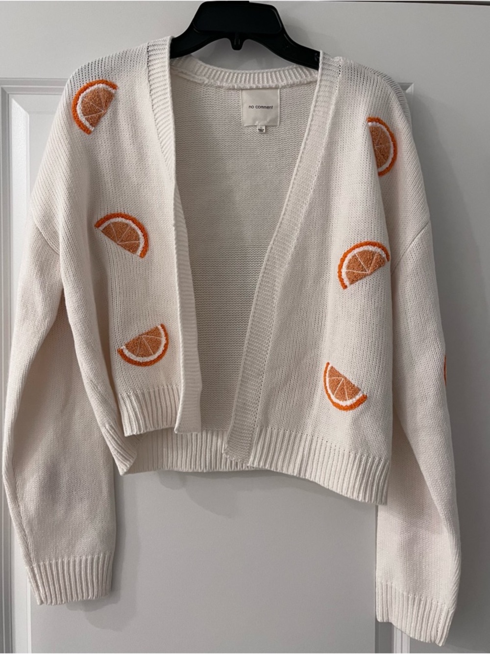 White Cropped Cardigan with Orange Embroidery Summer Fun